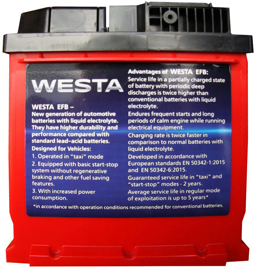 Автомобильный аккумулятор Westa 6CT-63 А (0) Red EFB фото 2