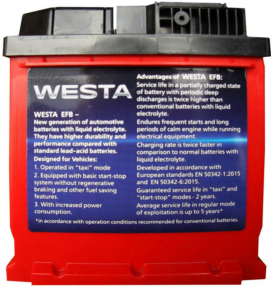 Автомобильный аккумулятор Westa 6CT-78 А (0) Red EFB фото 2