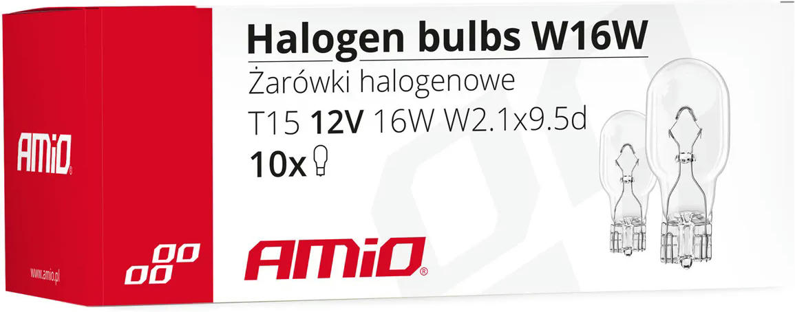 Лампа Amio галогенова T15 W16W W2.1x9.5d 12V 10 шт 02549фото