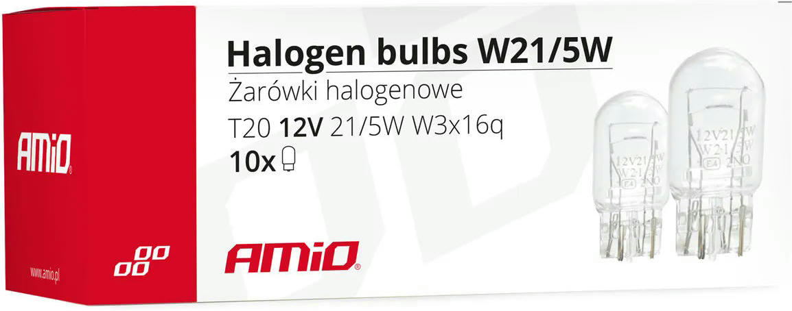 Лампа Amio галогеновая T20 W21/5W W3x16q 12V 10 шт 02552 (5903293025529) фото 2