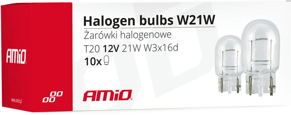 Лампа Amio галогенова T20 W21W W3x16d 12V 10 шт 02551 (5903293025512)фото2