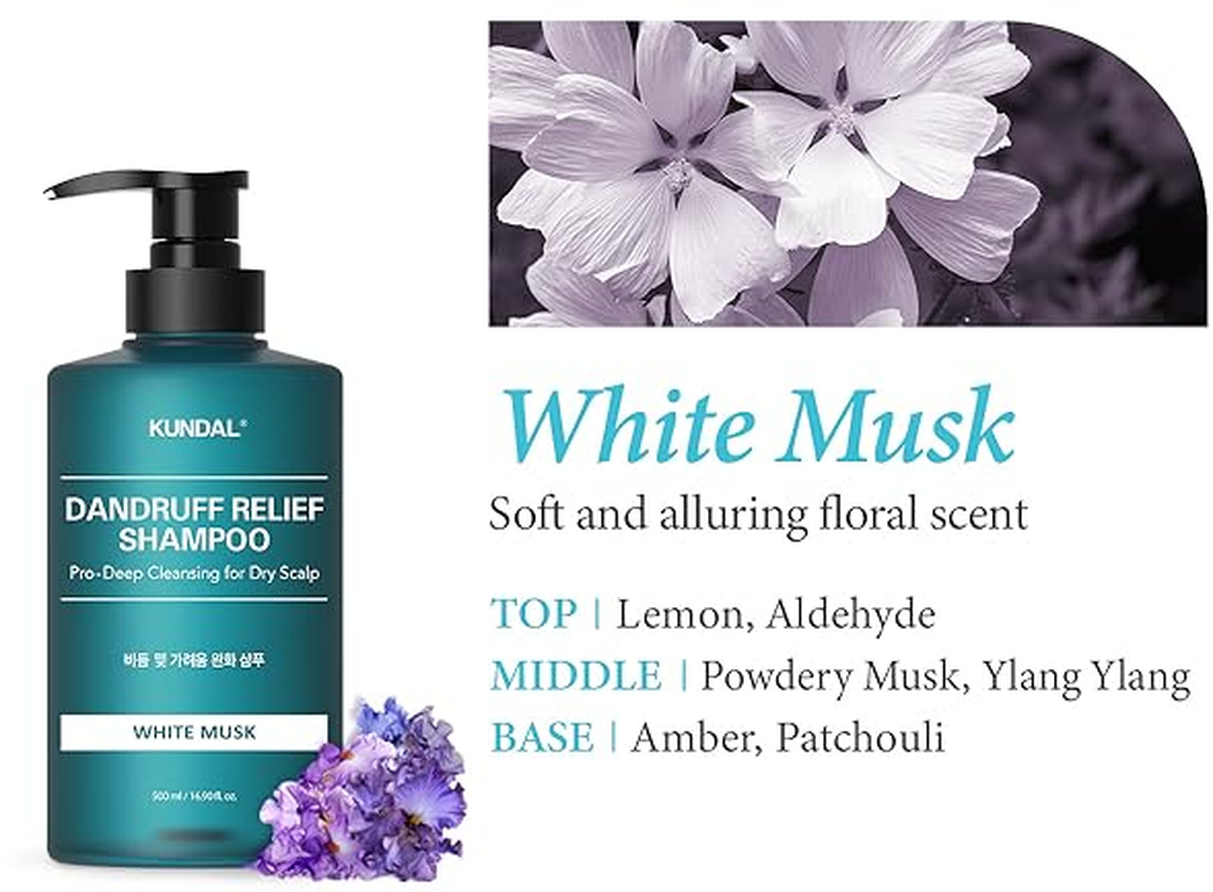 Шампунь Kundal Dandruff Relief Shampoo White Musk для сухой кожи головы 500 мл фото 5