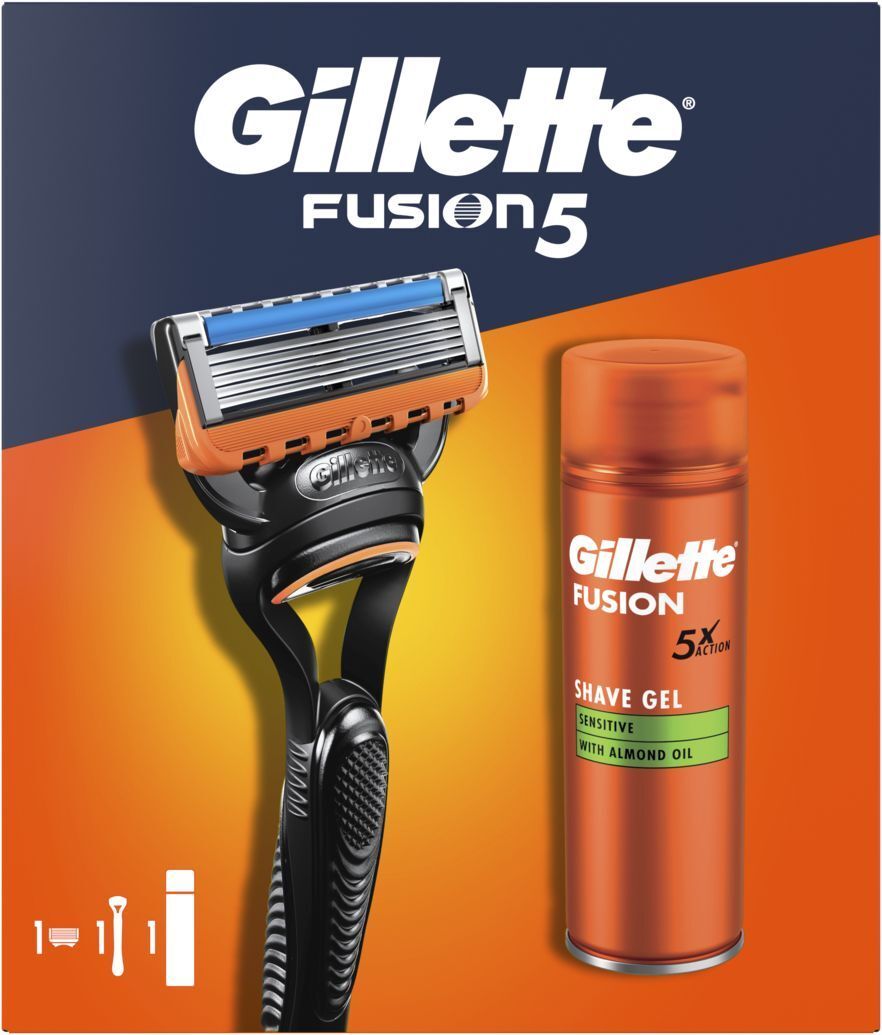 Подарунковий набір Бритва Gillette Fusion5 з 1 змінним картриджем + Гель для гоління 200 млфото
