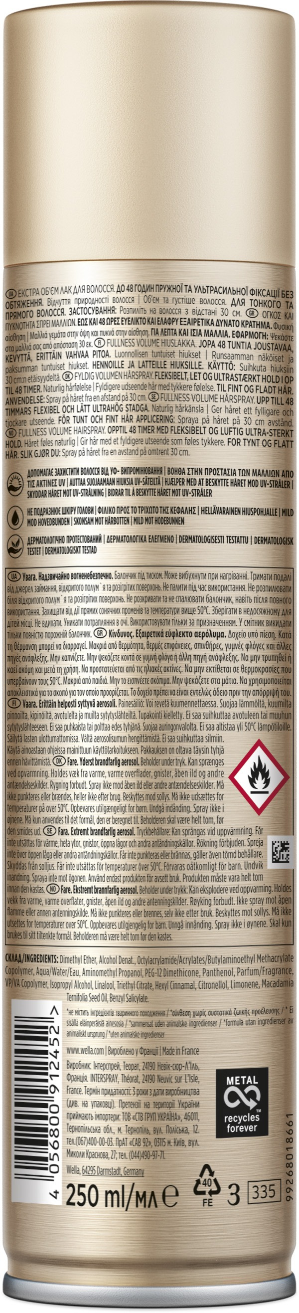 Лак для волос Wella Wellaflex Fullness Volume 5 Ultra Strong Hold 250 мл фото 2