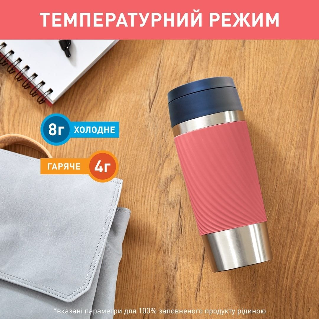 Термочашка Tefal Travel Mug Classic Twist, 360мл, нержавіюча сталь, кораловий (N2024410)фото5