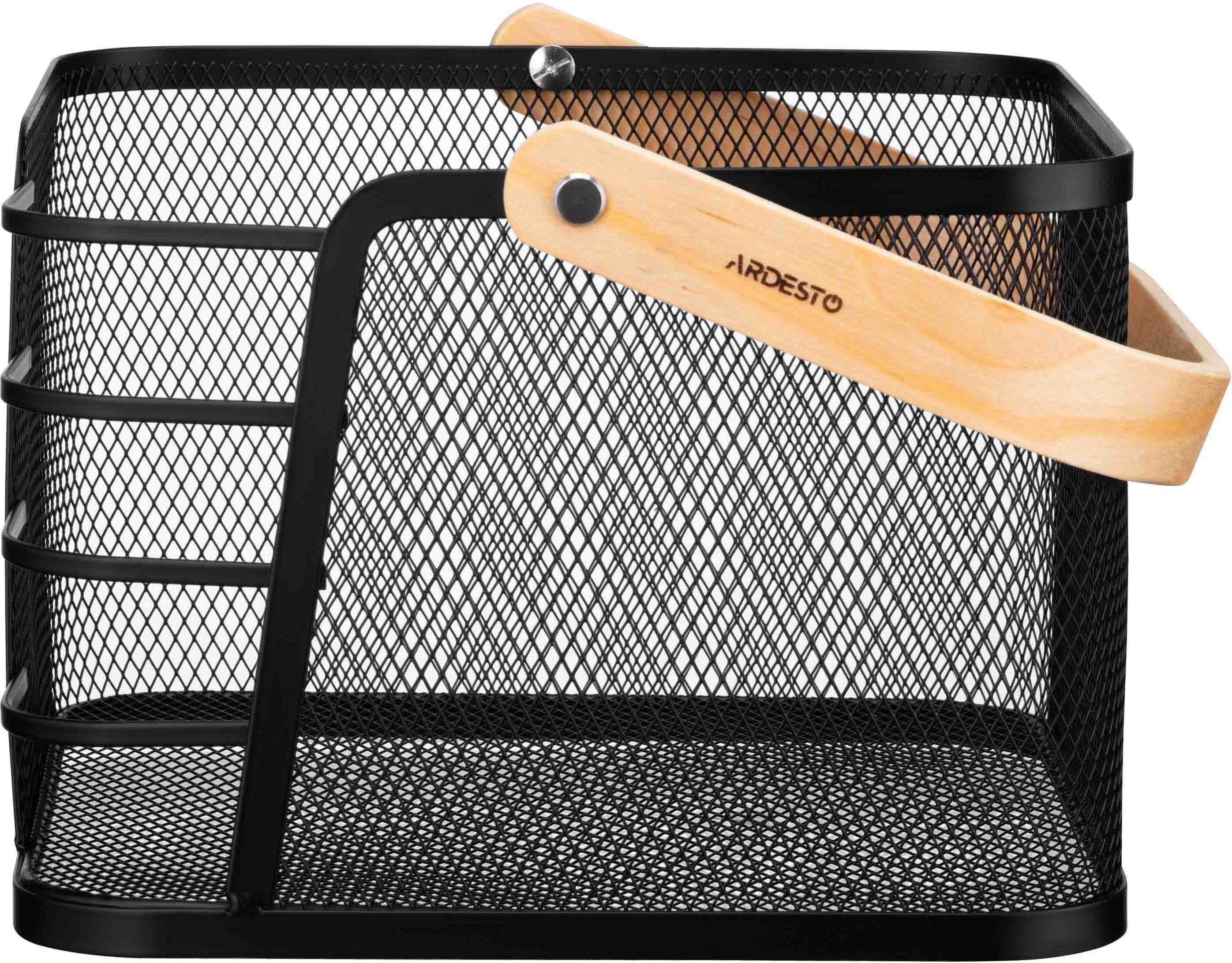 Корзина с ручкой ARDESTO Midori 24х23.5х16.1см, металл, дерево, черный (AR0923B) фото 3