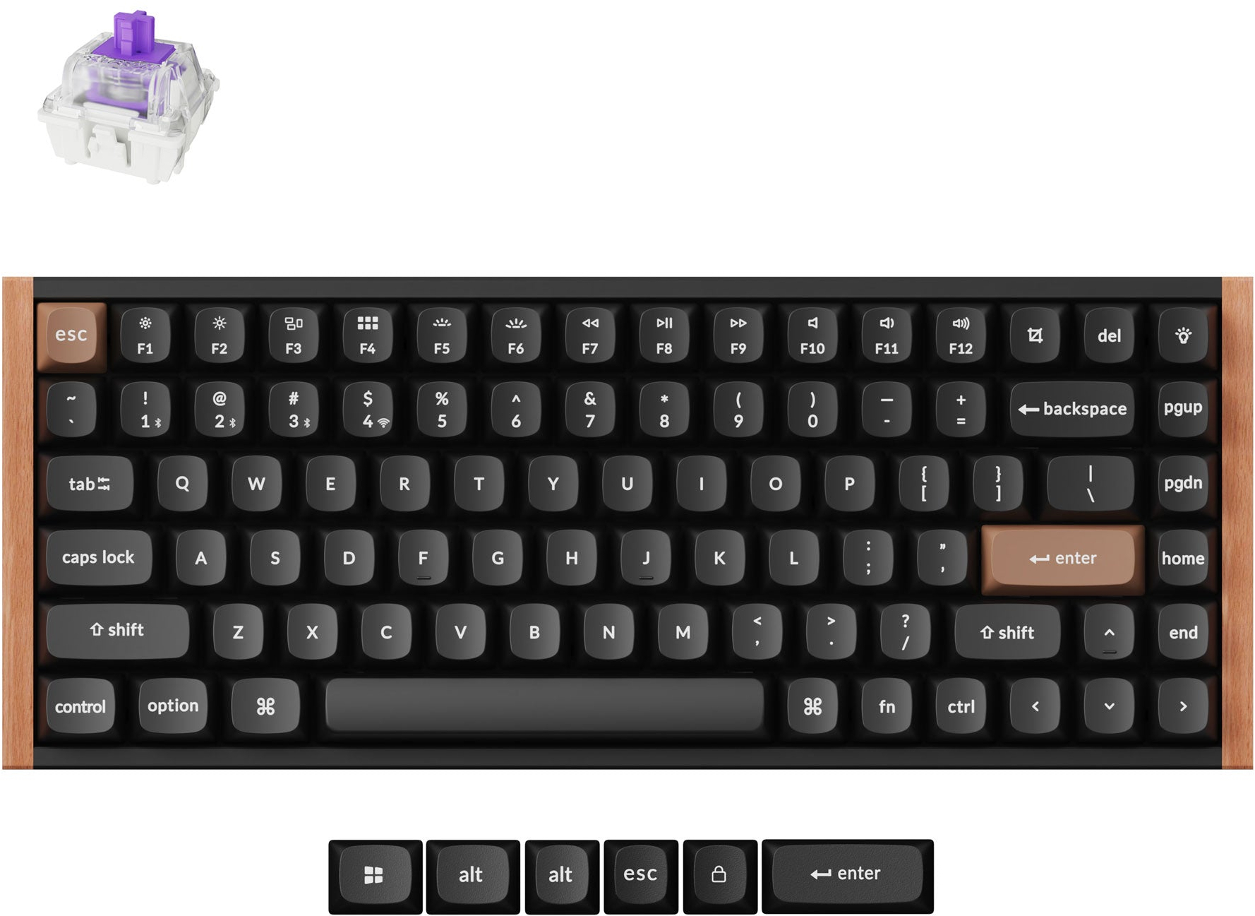 Клавиатура Keychron K2HE Gateron Double-Rail Magnetic Nebula, WL/BT/USB-A, QMK, Hot-swap, RGB, Wood, Black (K2H-F1-UA) фото 2