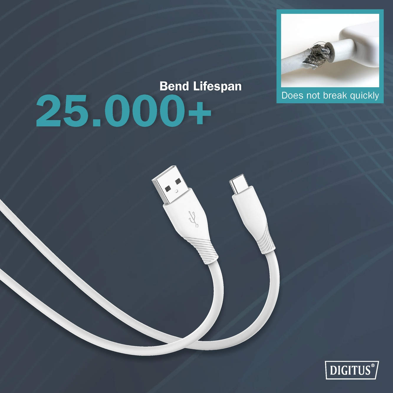 Кабель Digitus USB-A - Type-C Data/Charge, USB 2.0, 60W, 1м, White (AK-300340-010-W) фото 9