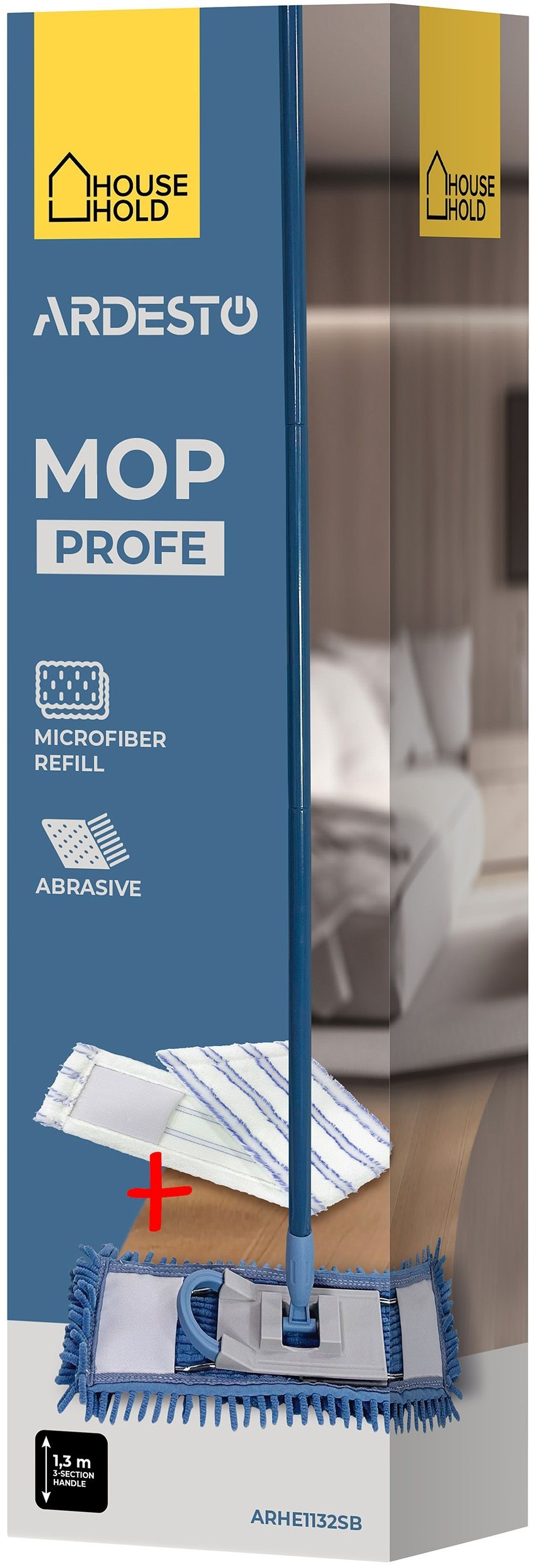 Швабра з 3-секційною ручкою ARDESTO Profe 40см 75/130см і 2 насадками (ARHE1132SB)фото