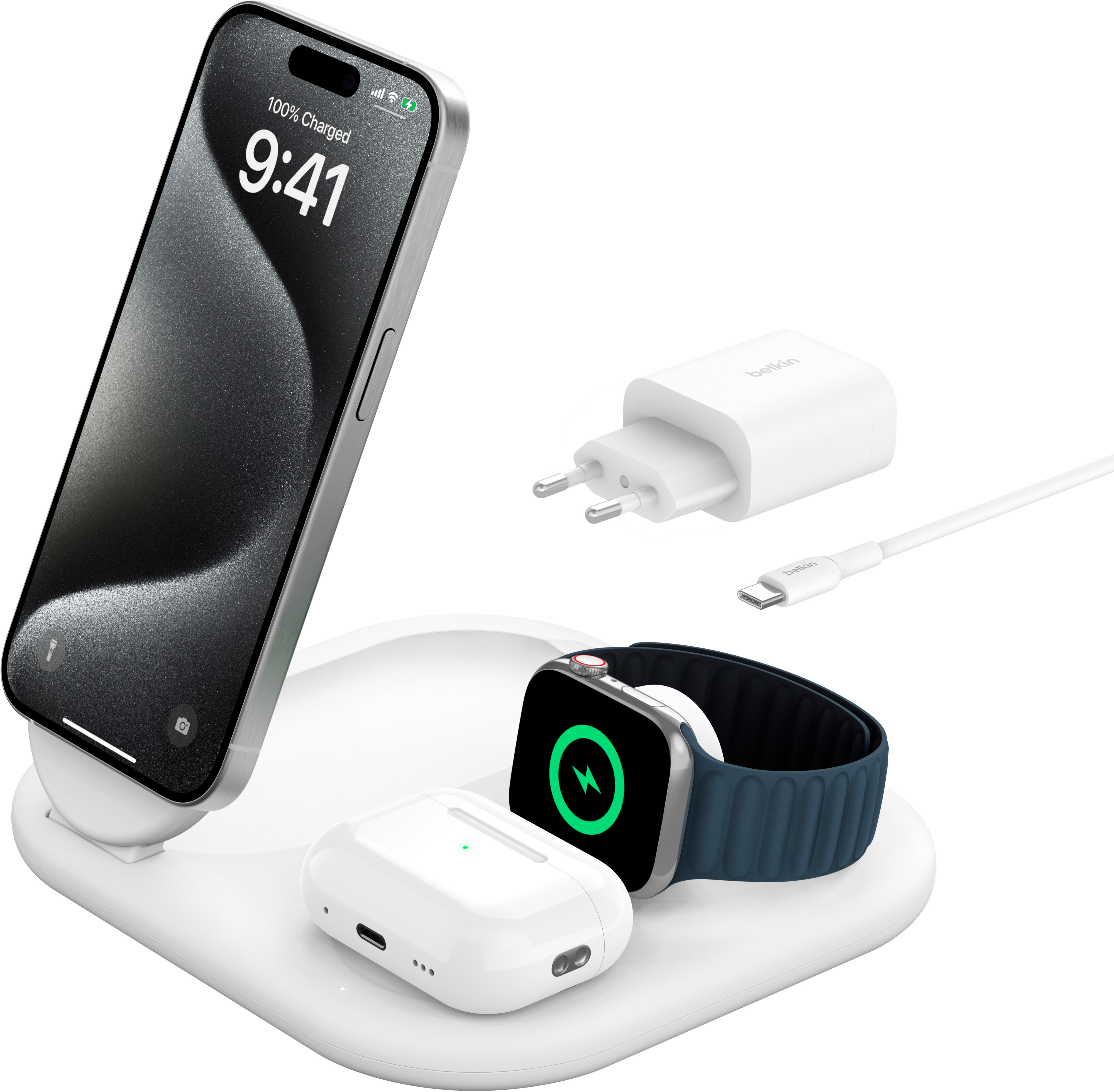 Беспроводное зарядное устройство Belkin 3в1 Magnetic Foldable iPhone/Watch/AirPods Qi2 15W, White (WIZ029VFWH) фото 7