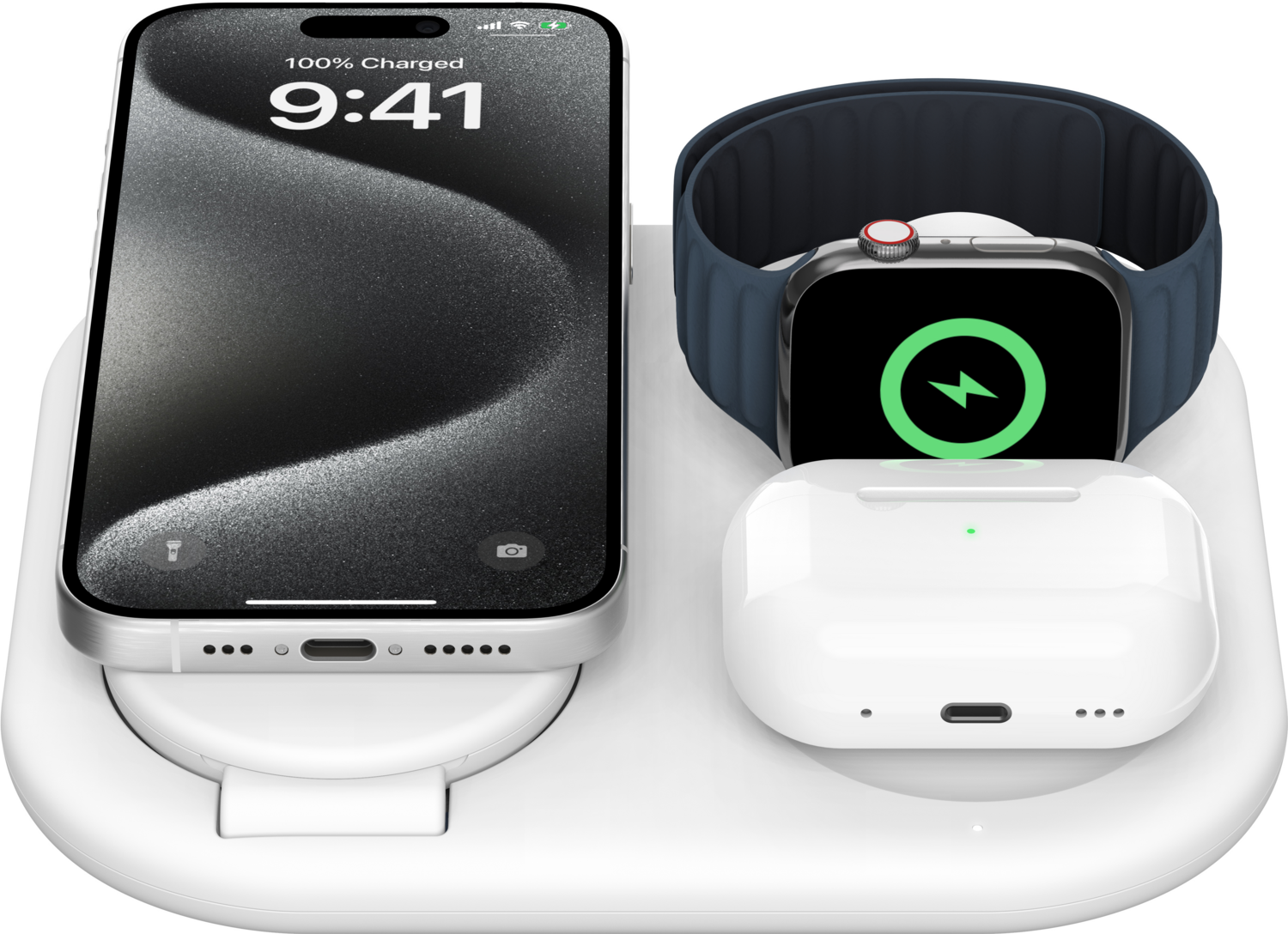 Беспроводное зарядное устройство Belkin 3в1 Magnetic Foldable iPhone/Watch/AirPods Qi2 15W, White (WIZ029VFWH) фото