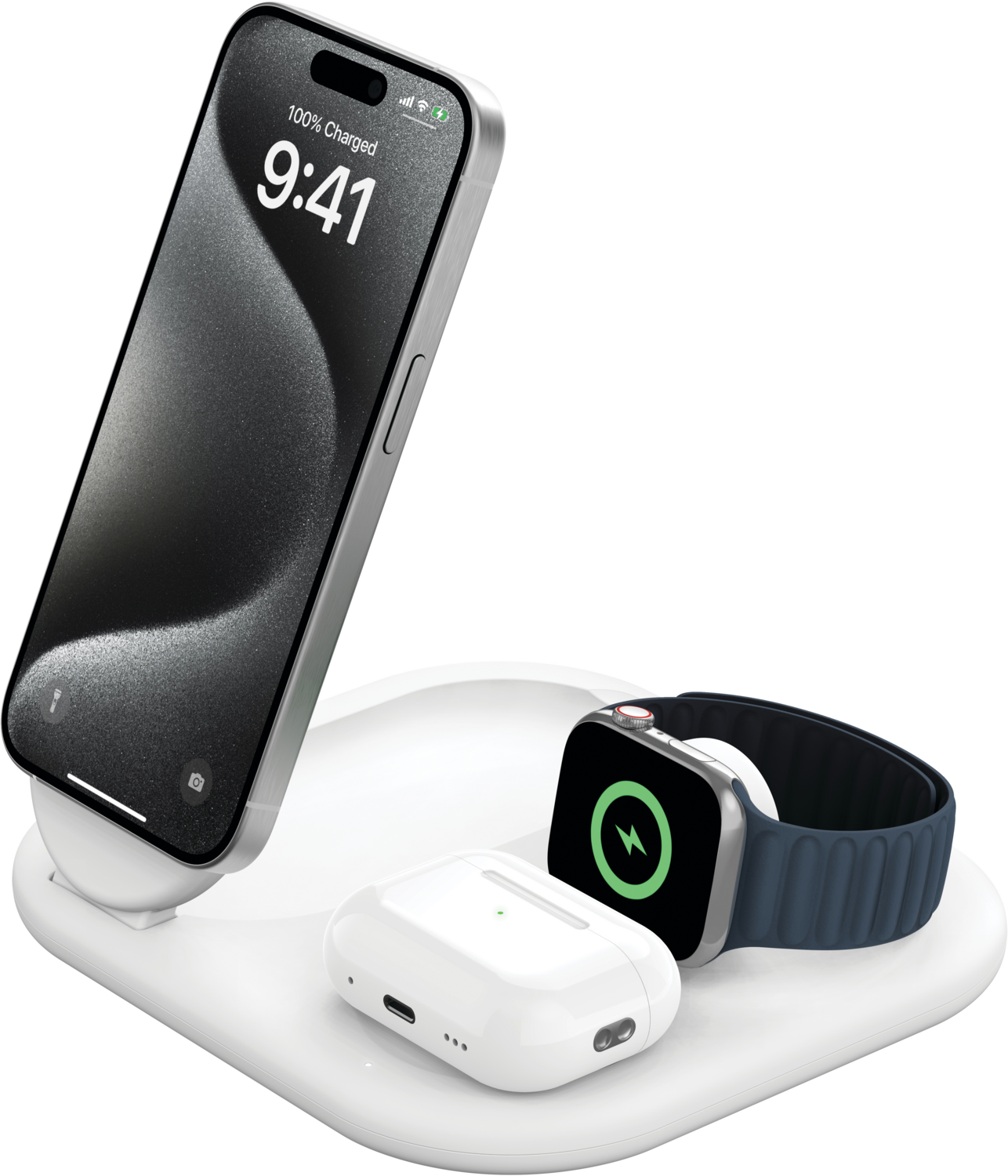 Беспроводное зарядное устройство Belkin 3в1 Magnetic Foldable iPhone/Watch/AirPods Qi2 15W, White (WIZ029VFWH) фото