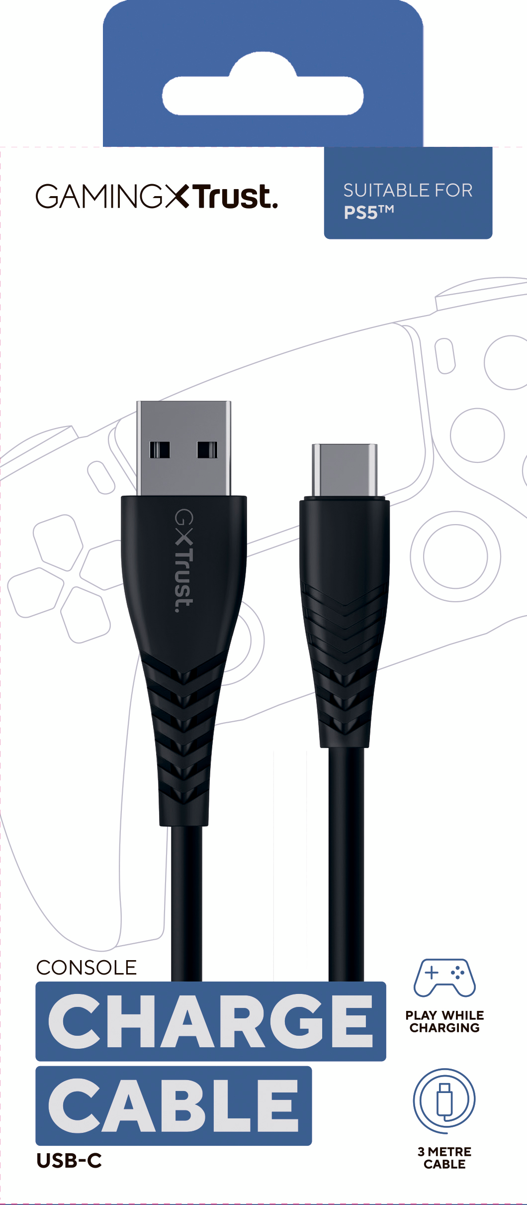 Кабель Trust USB-A - Type-C GXT 226 for PS5 3m, Black (24168_TRUST)фото4
