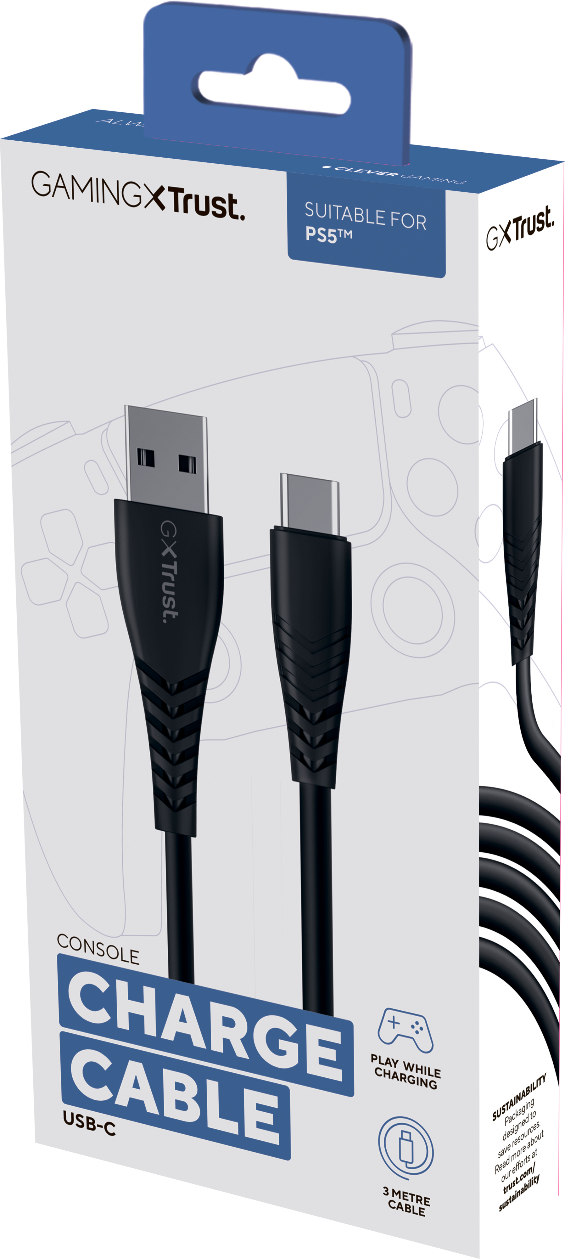 Кабель Trust USB-A - Type-C GXT 226 for PS5 3m, Black (24168_TRUST)фото5