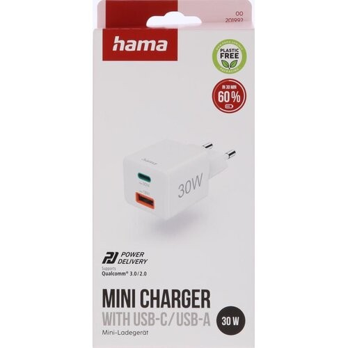 Сетевое зарядное устройство Hama 30W USB-С/USB-A, PD/QC, White (00201992) фото 6