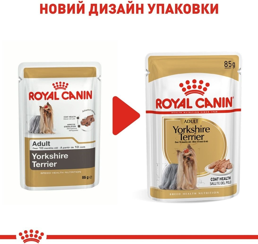 Вологий корм для собак породи Йоркширський-тер'єр Royal Canin Yorkshire Adult 8+4*85гфото