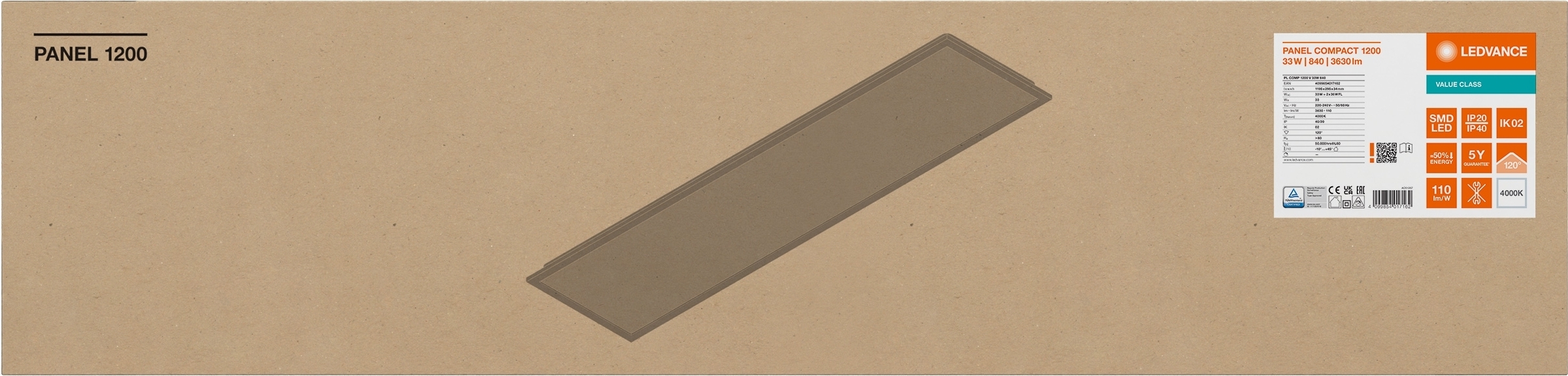 Панель светодиодная LEDVANCE COMPACT 1200x300мм 33Вт 4000K 3600Лм белая фото 6