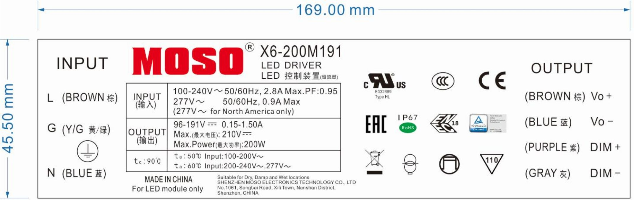 Блок питания MOSO X6-200M191, DC 200W, DIM 1-10V, Programable фото 2