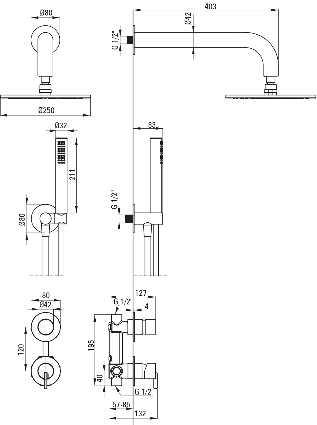Душевый набор Deante Silia со смесителем, верхний душ, лейка, креп. - скрытого монтажа, брошенное золото фото 2