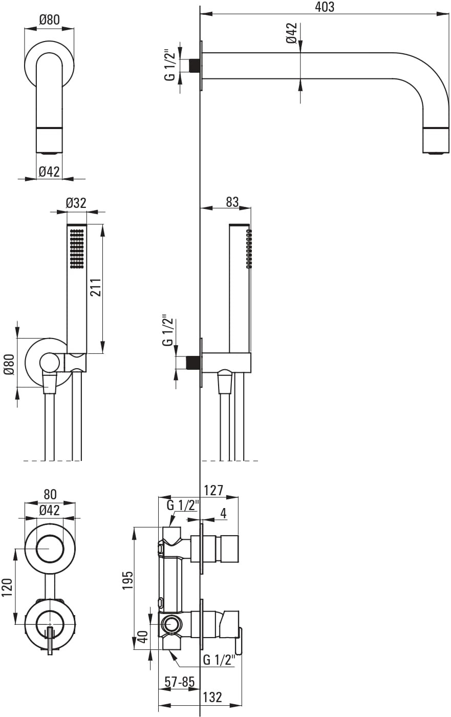 Душевый набор Deante Silia со смесителем, верхний душ, лейка, креп. - скрытого монтажа, титан фото 6