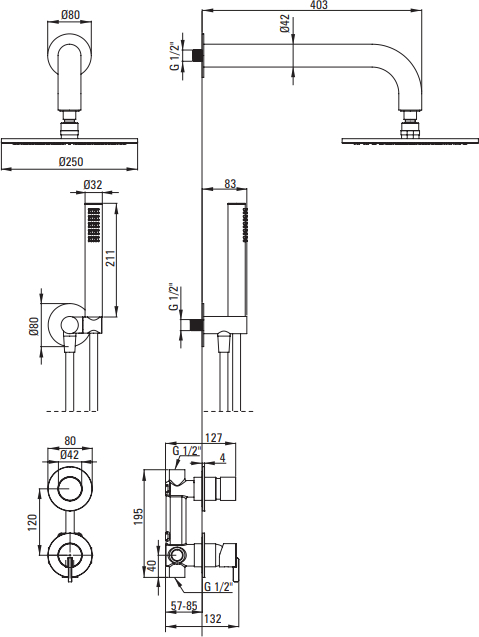 Душовий набір Deante Silia зі змішувачем, верхній душ, лійка, креп. - прихованого монтажу, чорнийфото2