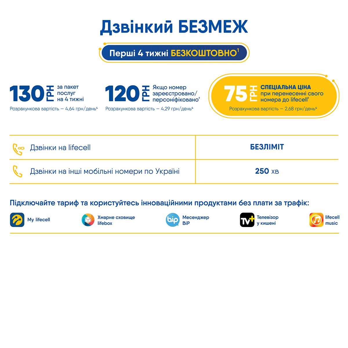 Стартовий пакет lifecell Дзвінкий БЕЗМЕЖфото2