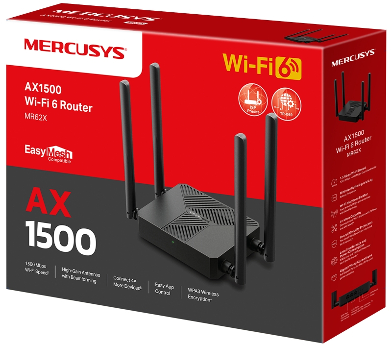 Маршрутизатор MERCUSYS MR62X AX1500, 2xGE LAN, 1xGE WAN (MR62X)фото4
