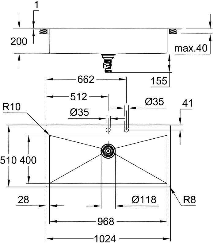 Мийка кухонна Grohe K800 1024x510x200мм (31586SD1)фото