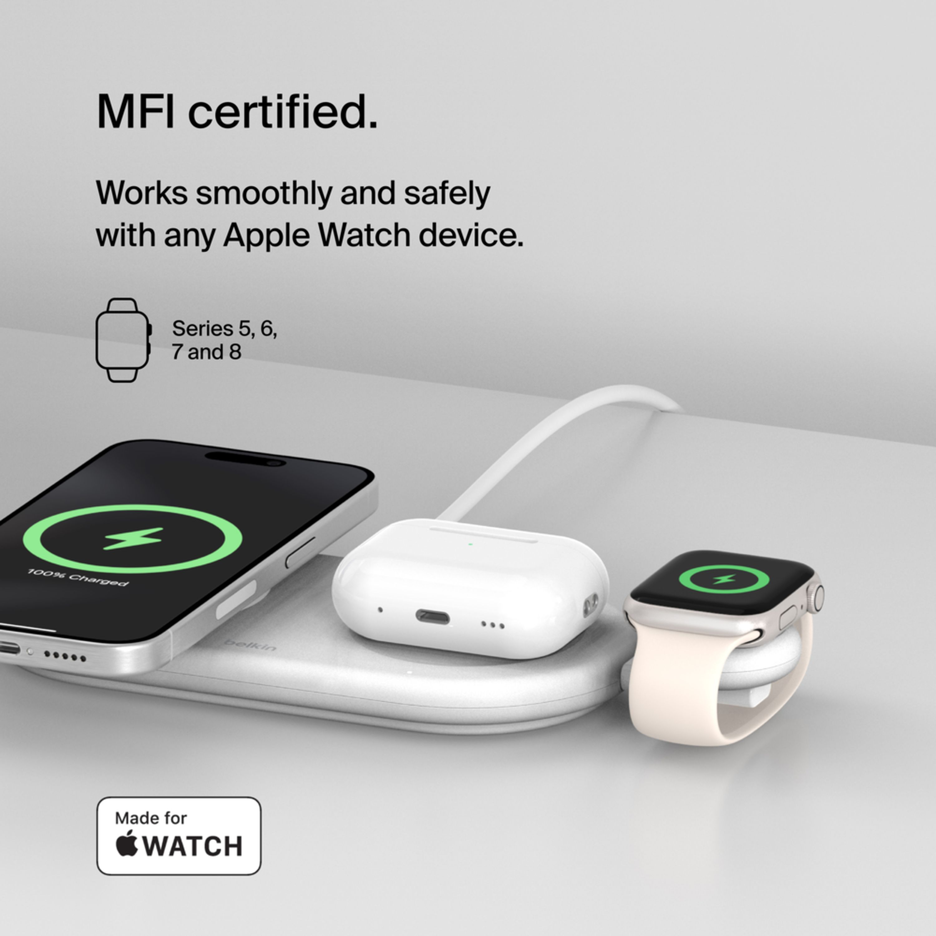 Бездротовий зарядний пристрій Belkin USB-C Apple Watch Charger, White (WIZ022glWH-B1)фото7