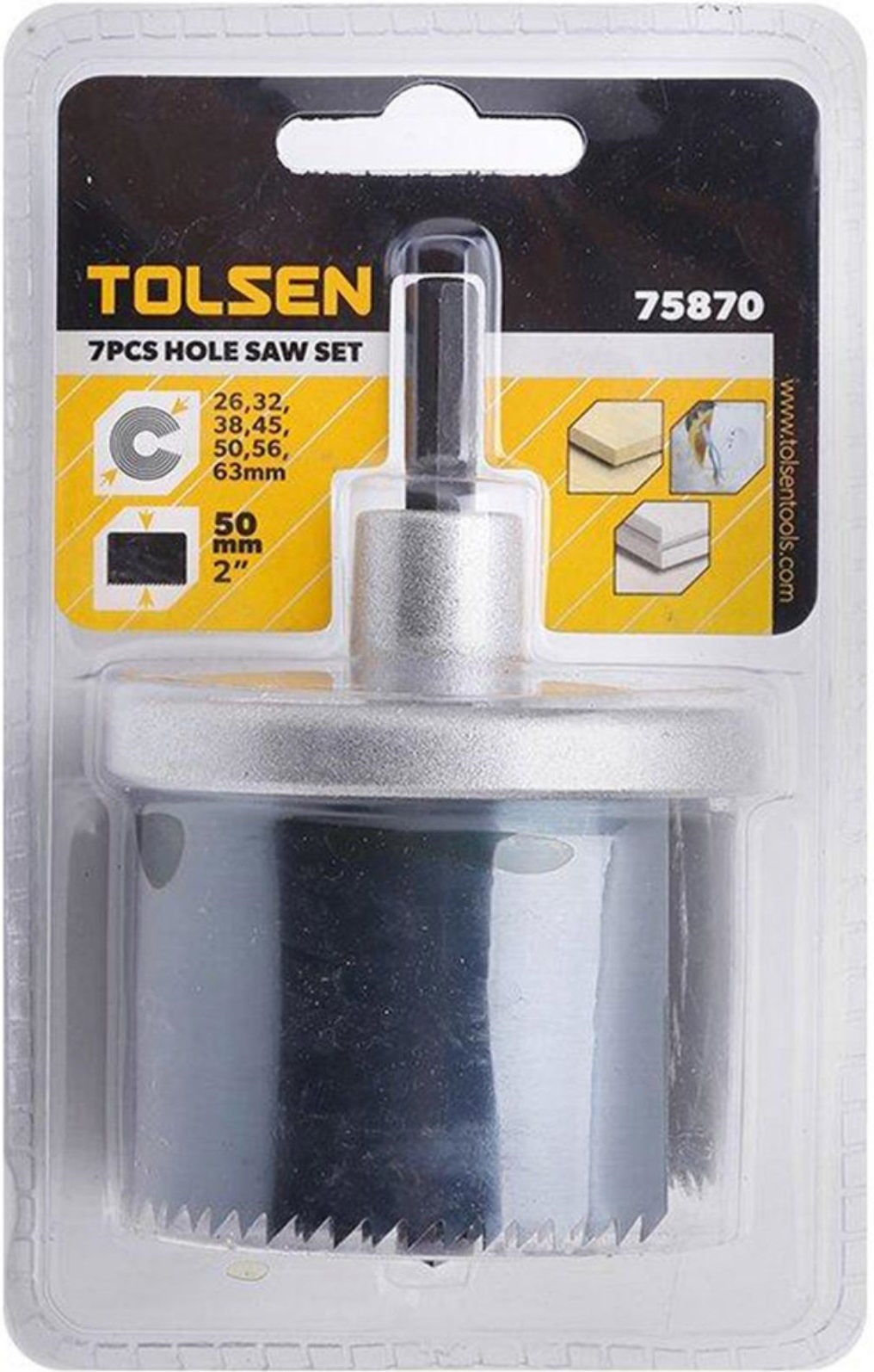 Набор кольцевых пил Tolsen 50мм, 26-63мм, 7шт (75870) фото 