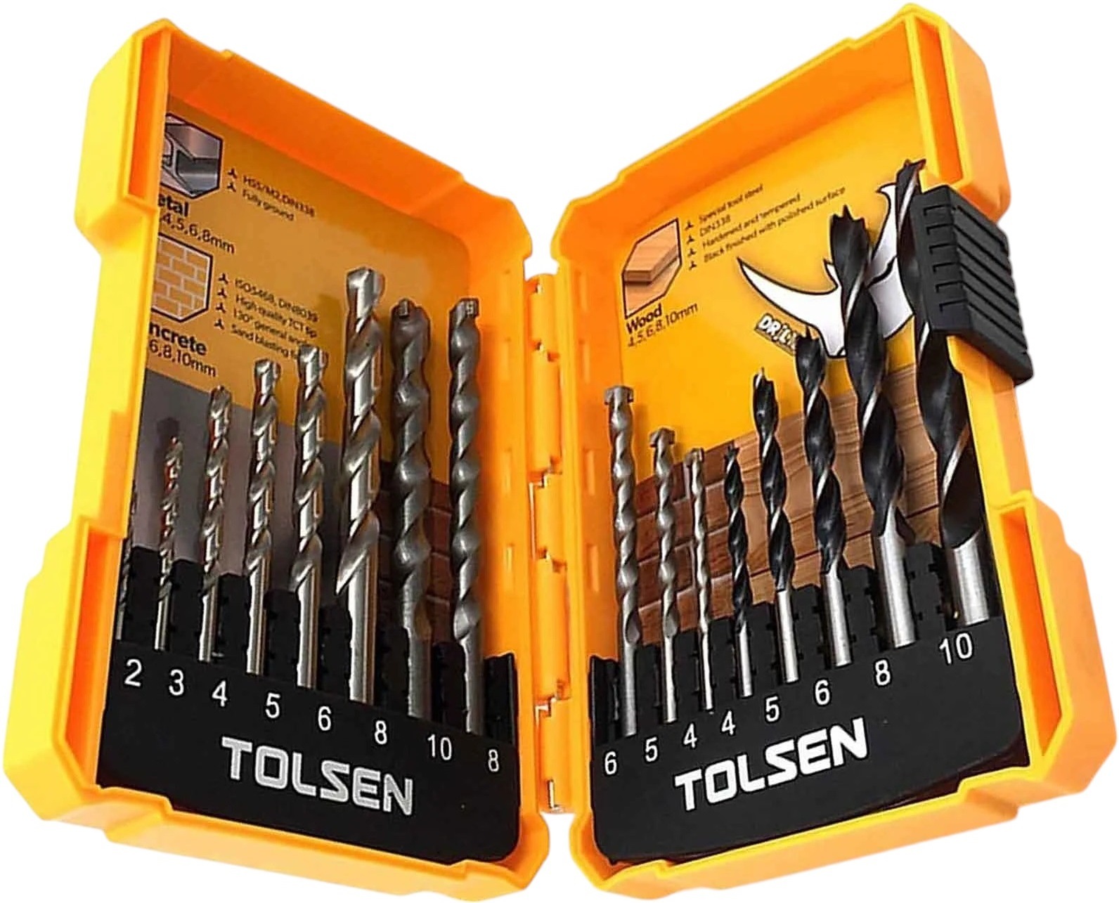 Набор сверл по дереву-металлу-кирпичу Tolsen, 16шт, 2-10мм, кейс (75628) фото 2