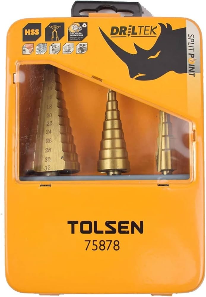 Набор сверл по металлу Tolsen, ступенчатые, 3шт, 4-32мм, кейс (75878) фото 3