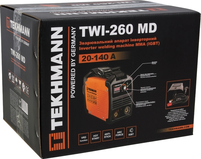 Сварочный аппарат инверторный Tekhmann TWI-260 MD 140А 5.2кВт 170-270В (847856) фото 6