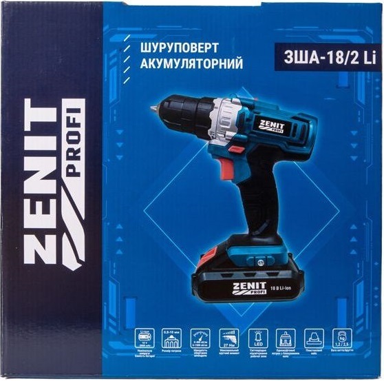 Шурупокрут-дриль акумуляторний Зеніт ЗША-18/2 Li Профі 18В 2х2А год (850855)фото6