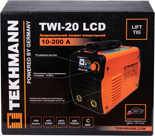 Сварочный аппарат инверторный Tekhmann TWI-20 LCD 200А 9.8кВт 220-230В (850613) фото 9