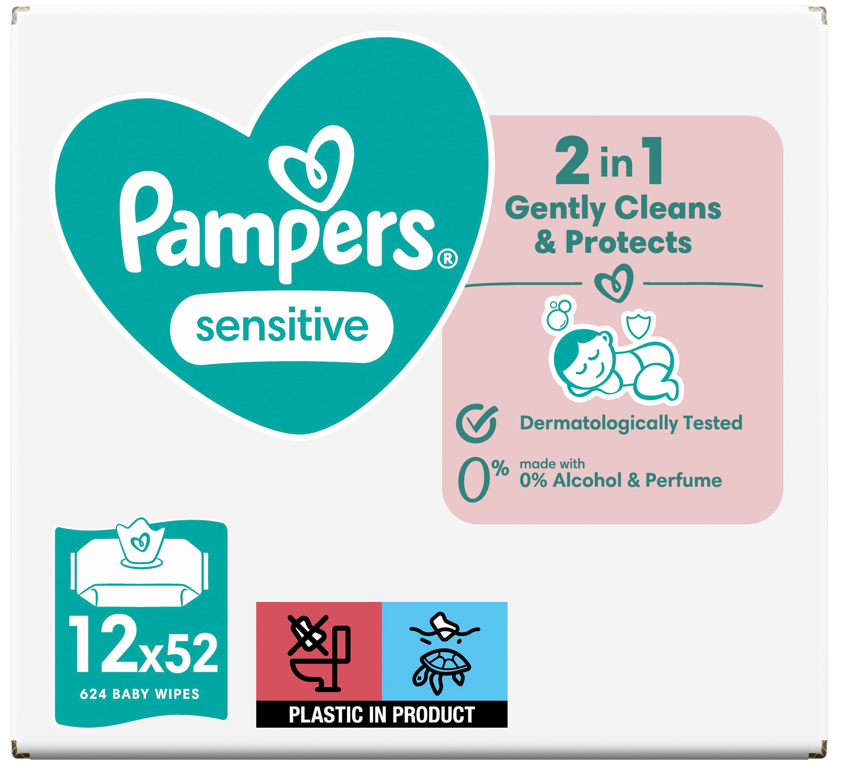 Влажные салфетки Pampers Sensitive Baby Wipes 12х52 шт фото 2