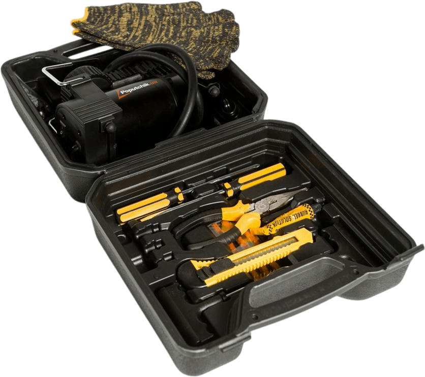 Компресор автомобільний 1-поршневий Poputchik на 35л/хв, 7 АТМ, кейс + Набір ремкомплекту для шин (13-014-IS)фото4