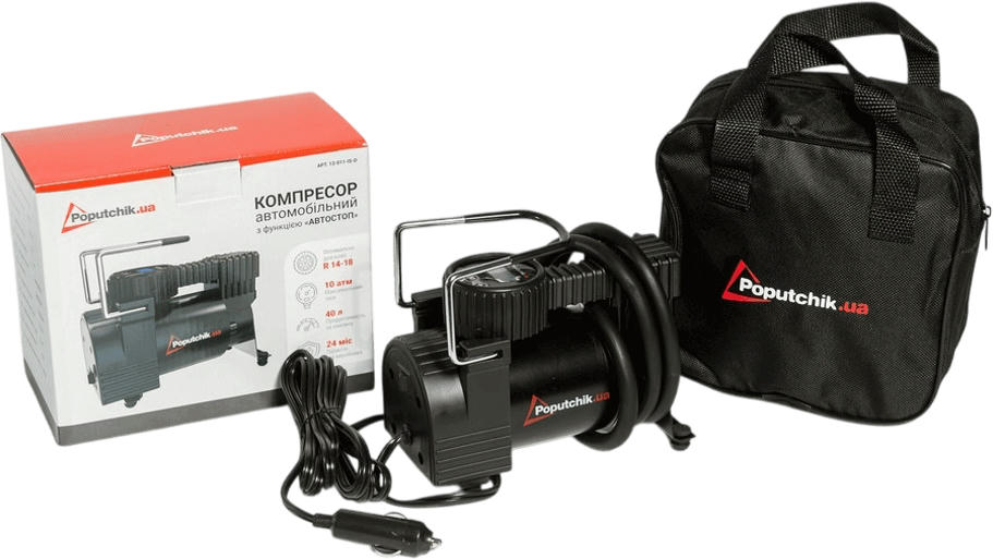 Компрессор автомобильный 1-поршневой Poputchik 40л/мин 10АТМ, цифровой манометр (13-011-IS-D) фото 
