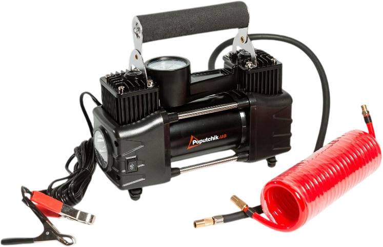 Компрессор автомобильный 2х-поршневой Poputchik 85л/мин 10АТМ, кейс + Набор ремкомплекта для шин (13-015-IS) фото 