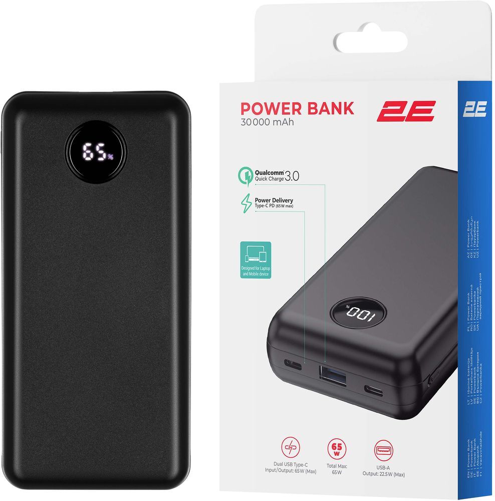 Портативний акумулятор 2Е 30000mAh PD+QC 65W, Black (2E-PB3009-BLACK)фото8