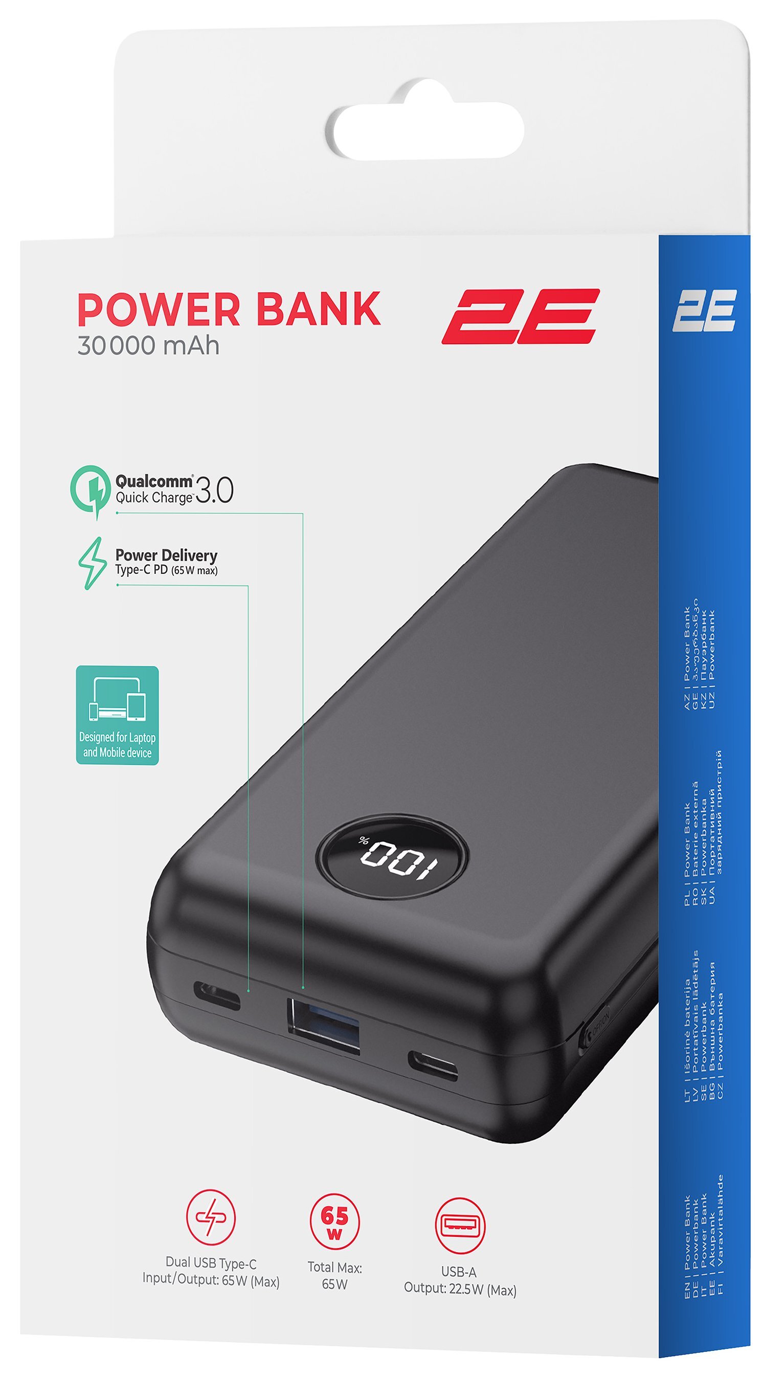Портативний акумулятор 2Е 30000mAh PD+QC 65W, Black (2E-PB3009-BLACK)фото9