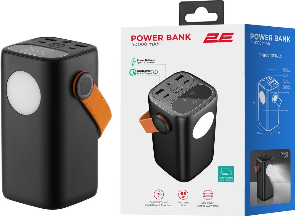 Портативний акумулятор 2Е 40000mAh PD+QC 65W, Black (2E-PB4002-BLACK)фото