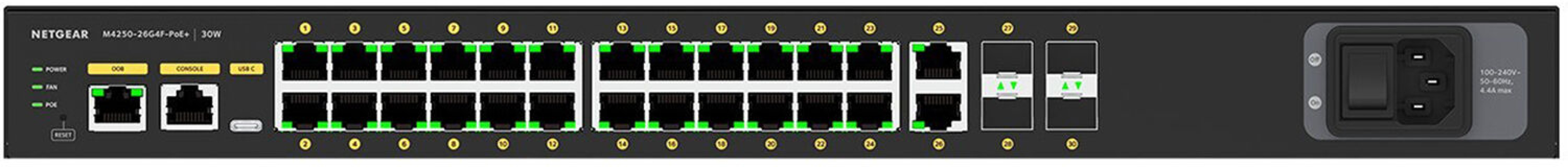 Коммутатор NETGEAR M4250-26G4F-PoE+ (GSM4230P), 26xGE (24xPoE), 4xSFP, AV Line, 300Вт, Управляемый L2 фото 3