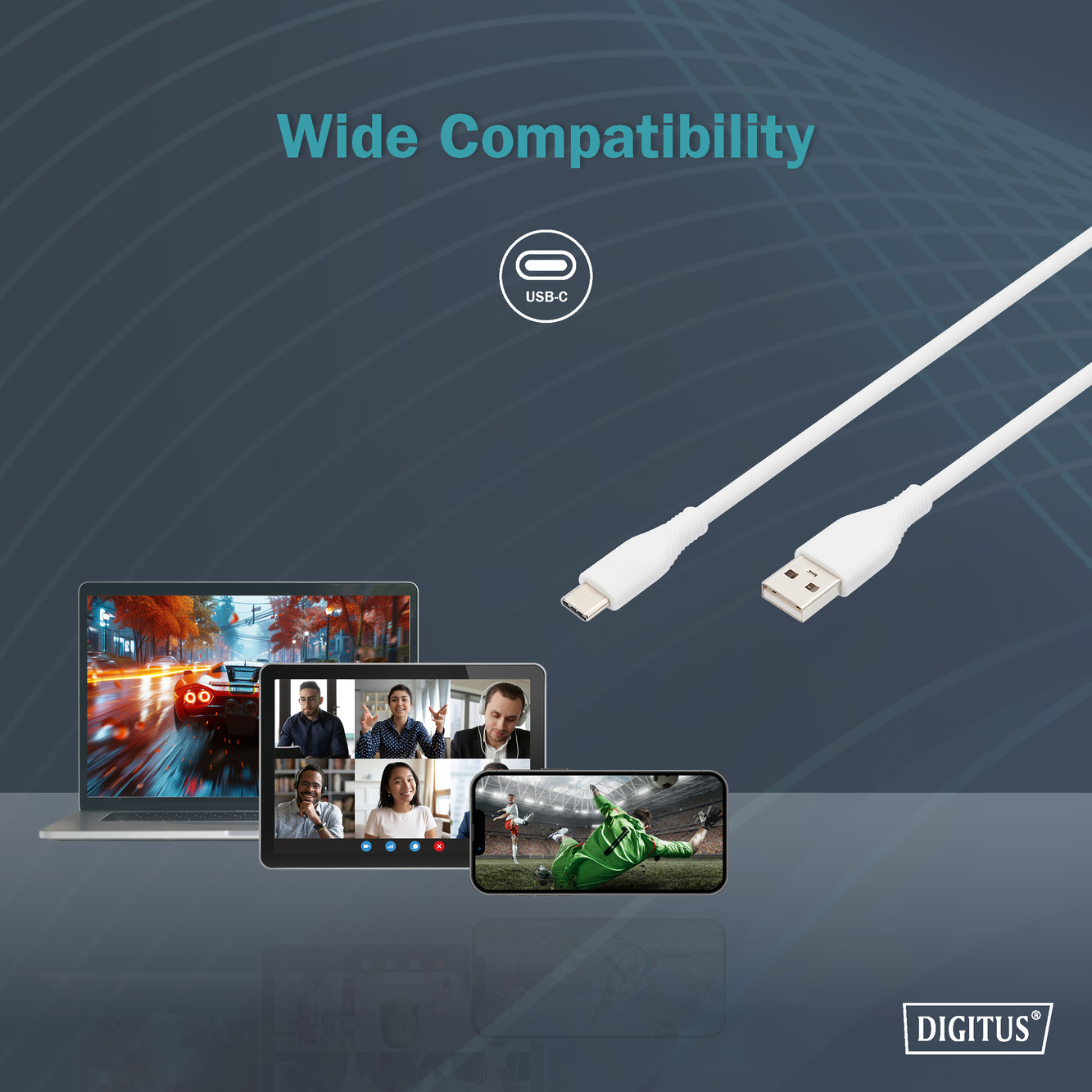 Кабель Digitus USB-A - Type-C Data/Charge, USB 2.0, 60W, 2м, White (AK-300340-020-W)фото9