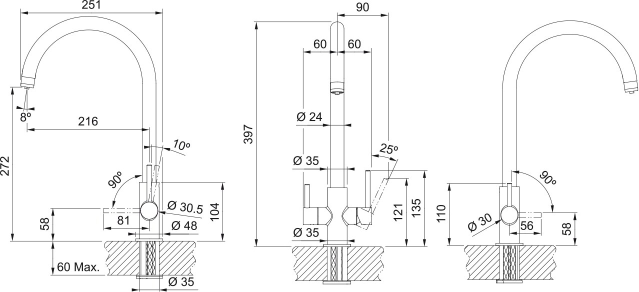Смеситель для кухни Franke Lina Clear Water, 272 мм, 1+1фильтр, хром-черный (120.0703.746) фото