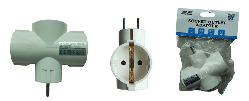 Сетевой адаптер 2E 3xТип F, 16A (2E-AD0103WH) фото