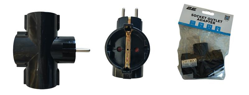 Сетевой адаптер 2E 3xТип F, 16A (2E-AD0103BK) фото 3