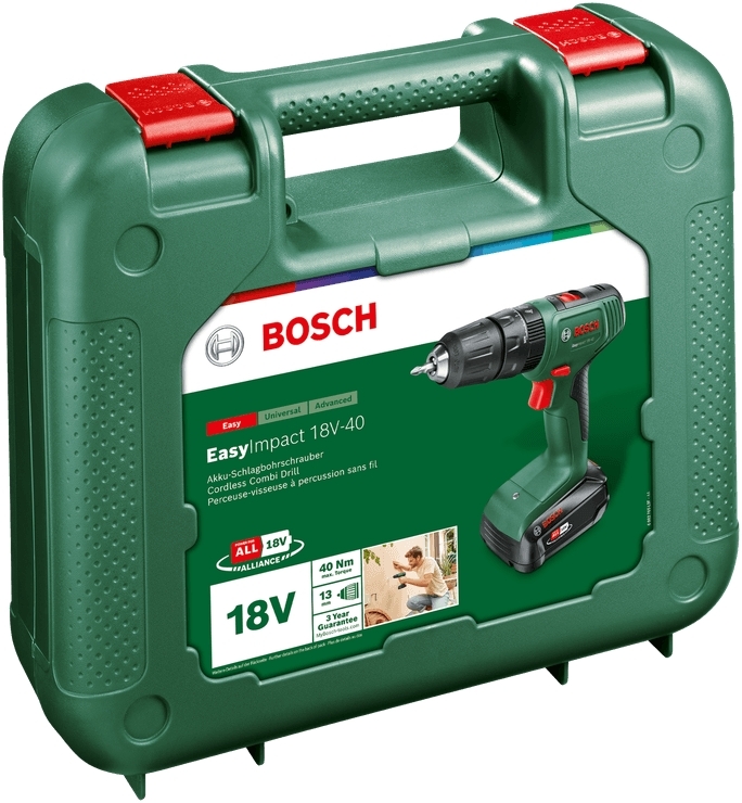 Шуруповерт-дриль ударнbй акумуляторний Bosch EasyImpact 18V-40 18В 1х1.5А год (0.603.9D8.101)фото