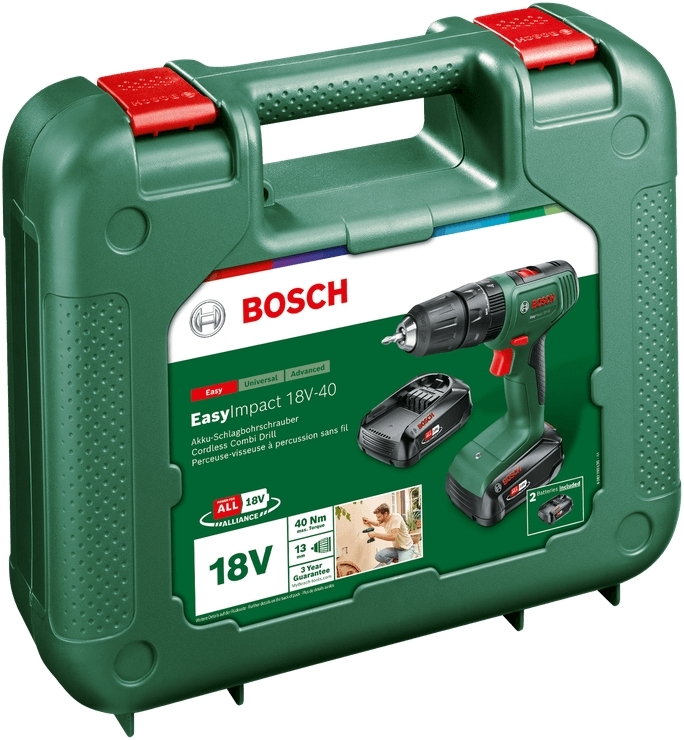 Шуруповерт-дриль ударний акумуляторний Bosch EasyImpact 18V-40 18В 2х1.5А год (0.603.9D8.102)фото