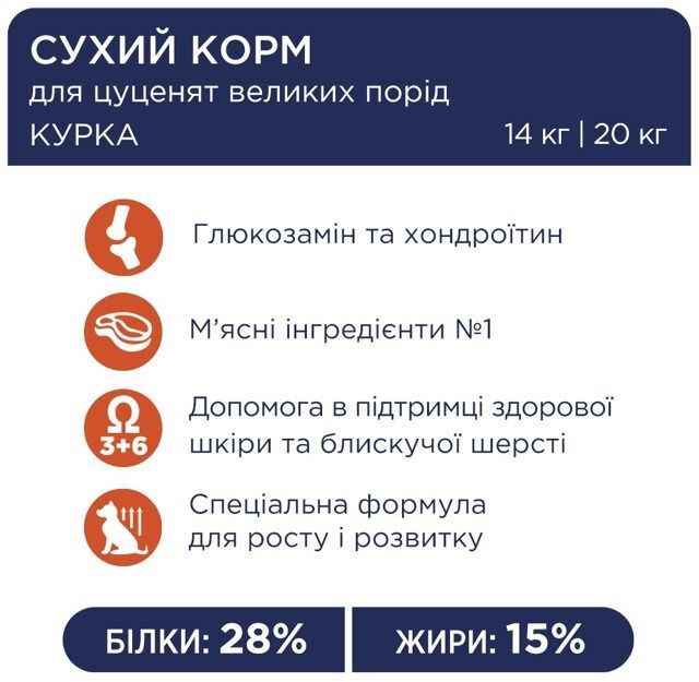 Сухий корм для цуценят великих порід Club 4 Paws Premium з куркою 14кгфото